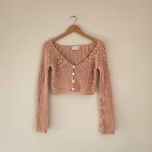 ASOS Pointelle Crop Sweater Scoop Button Front Cardigan